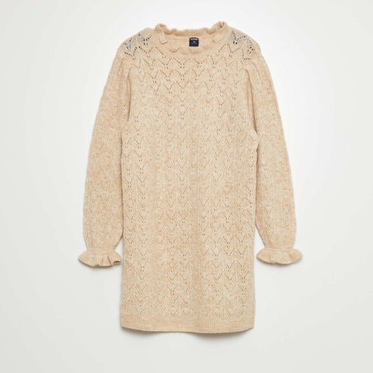 Robe pull maille ajour e Beige