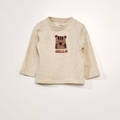 Tee-shirt chin avec imprim en bouclette Beige