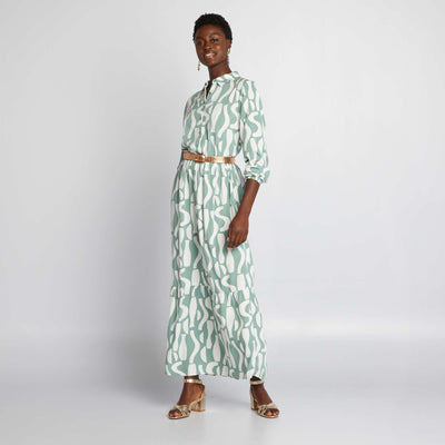 Robe chemise maxi motifs Vert/blanc