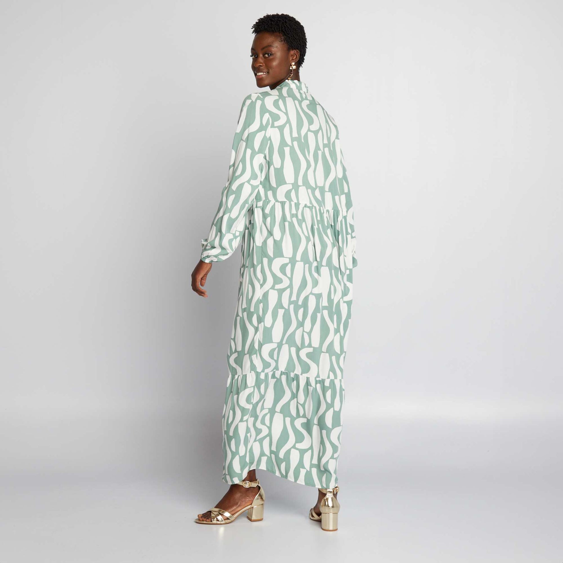 Robe chemise maxi motifs Vert/blanc