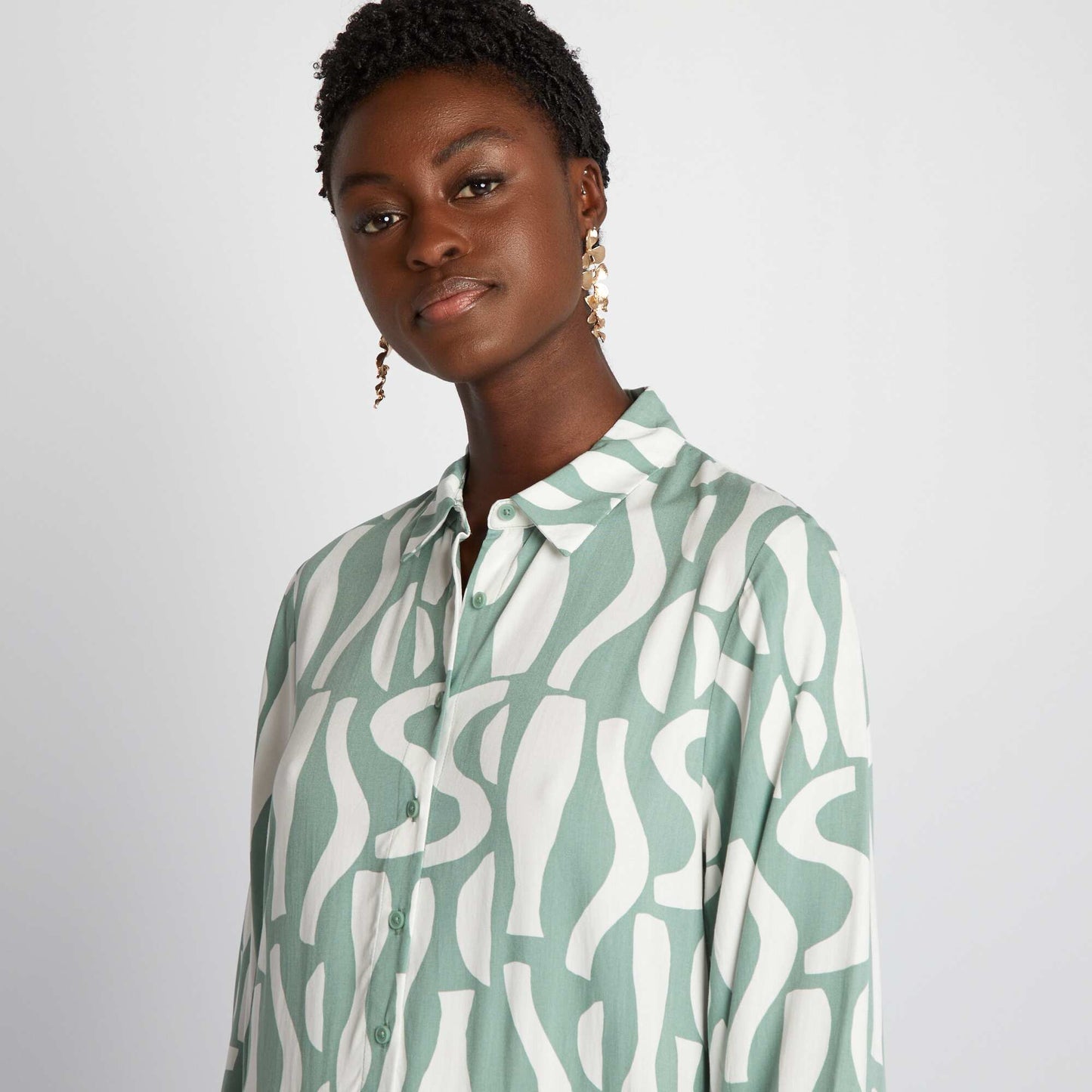 Robe chemise maxi motifs Vert/blanc