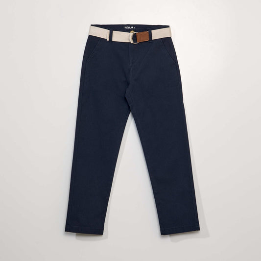 Pantalon chino en twill + ceinture bleu marine