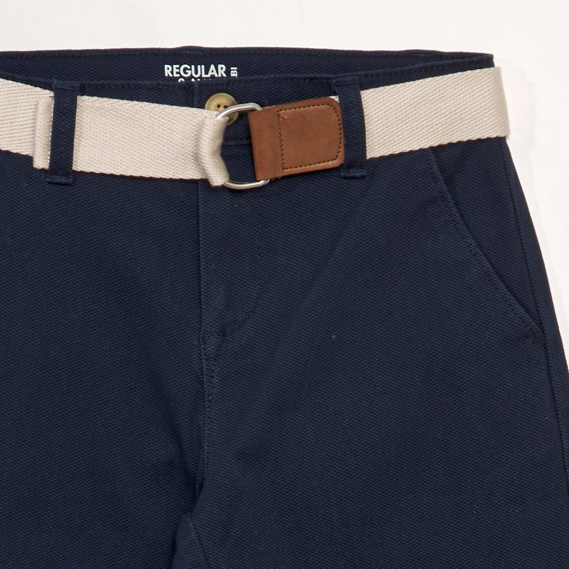 Pantalon chino en twill + ceinture bleu marine