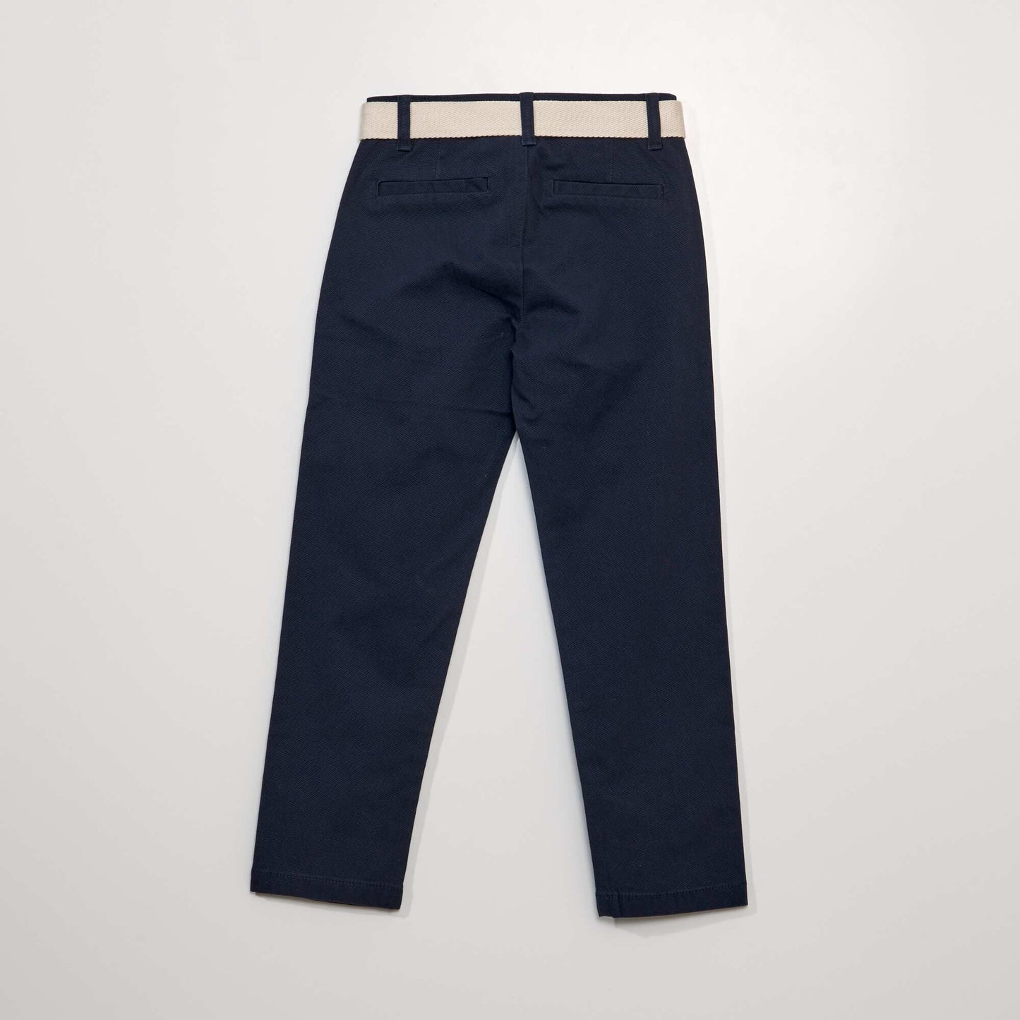 Pantalon chino en twill + ceinture bleu marine
