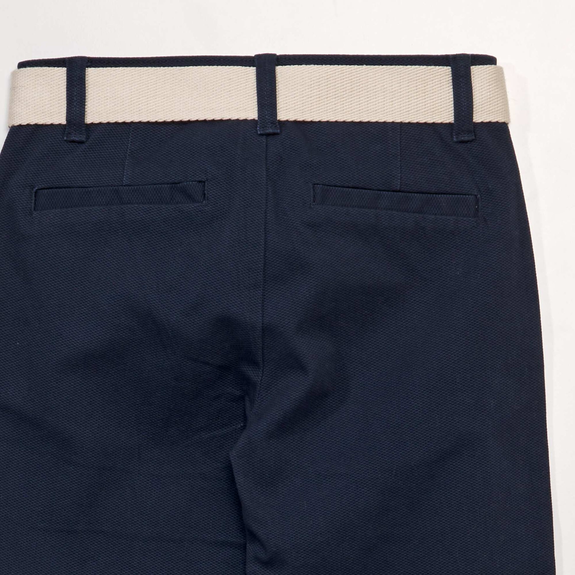 Pantalon chino en twill + ceinture bleu marine