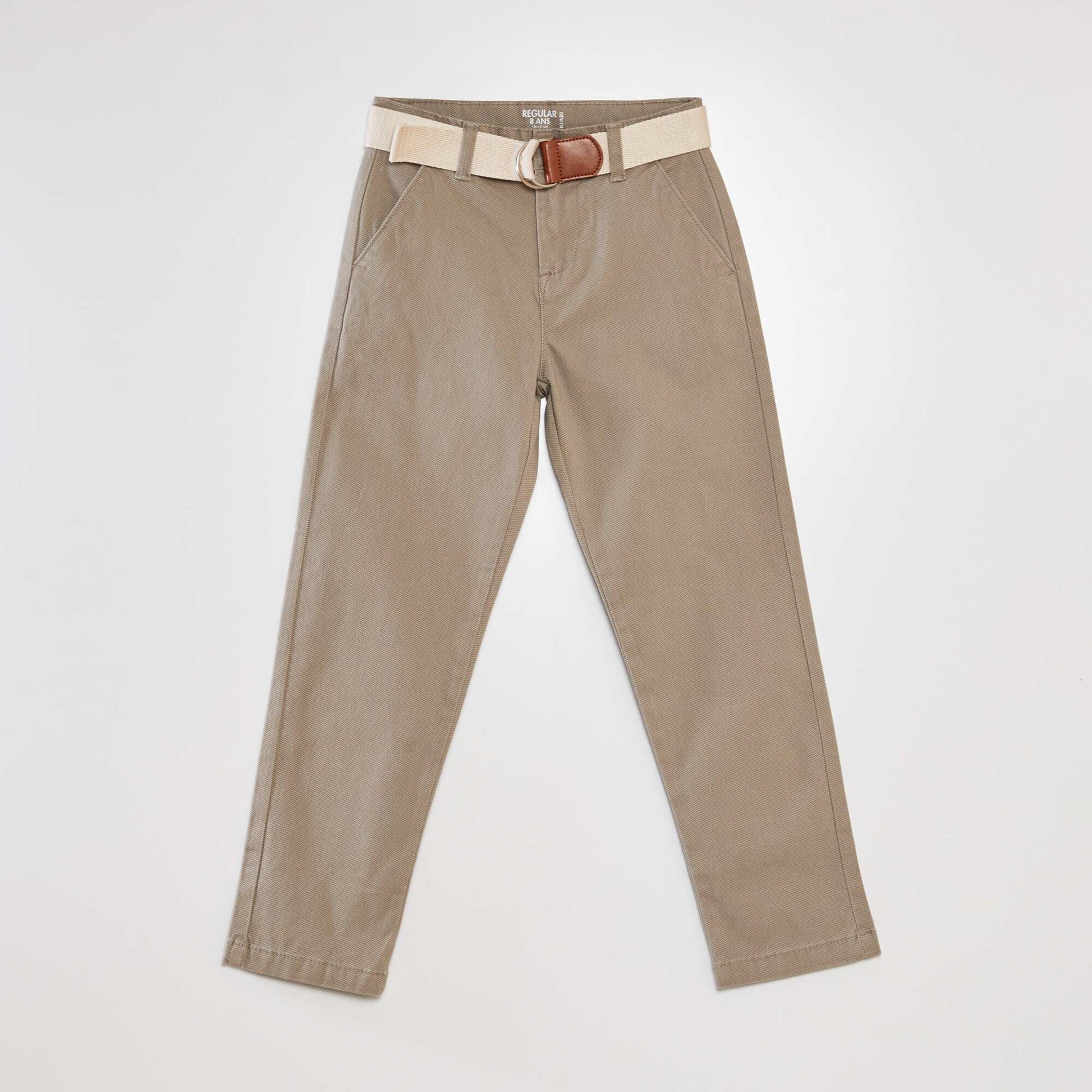 Pantalon chino en twill + ceinture Gris clair
