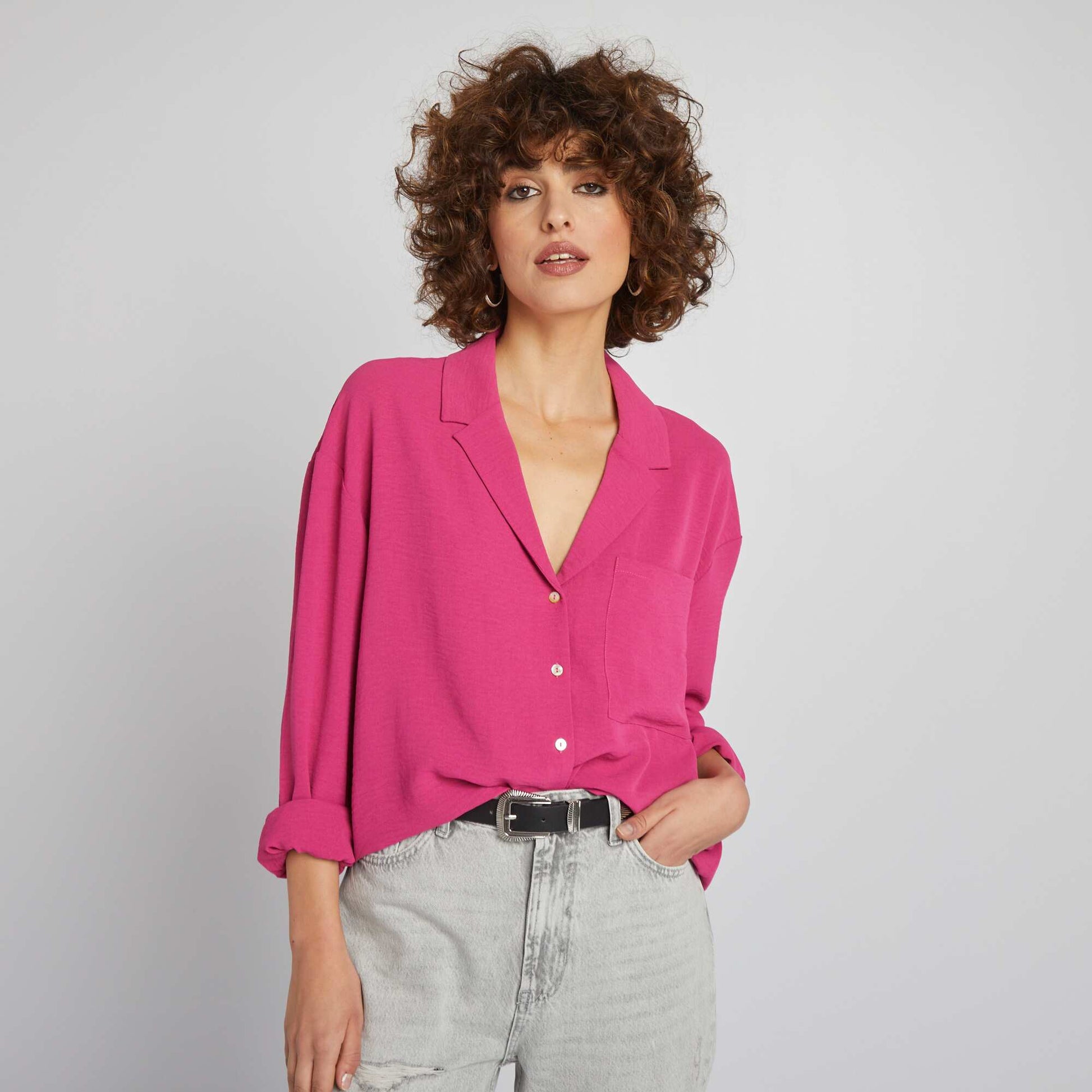 Chemisier manches longues col pyjama Rose