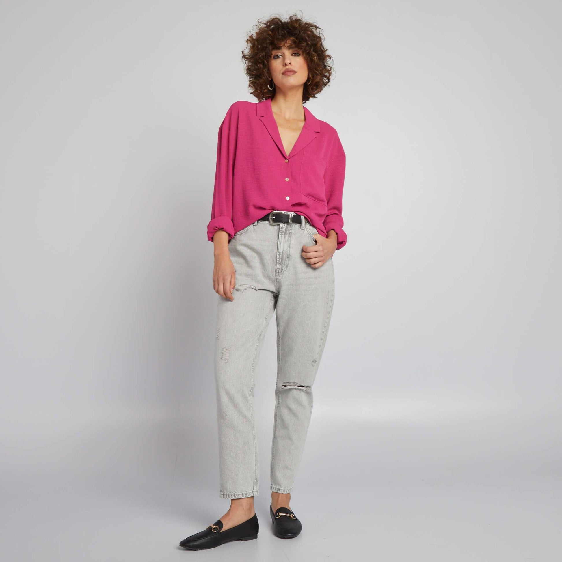Chemisier manches longues col pyjama Rose