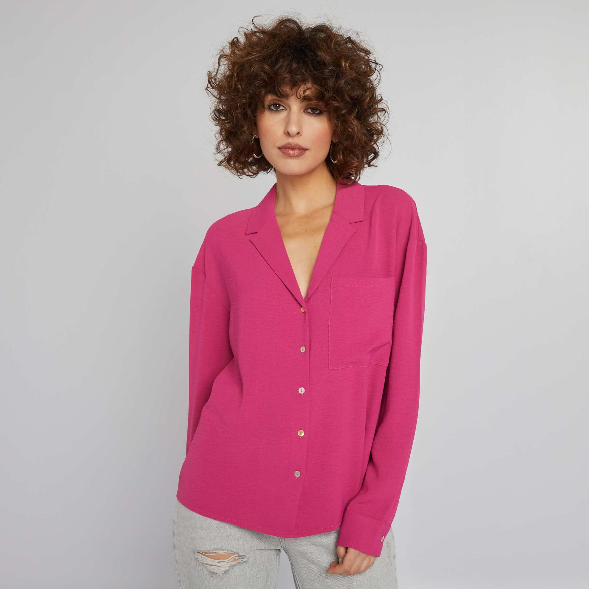 Chemisier manches longues col pyjama Rose
