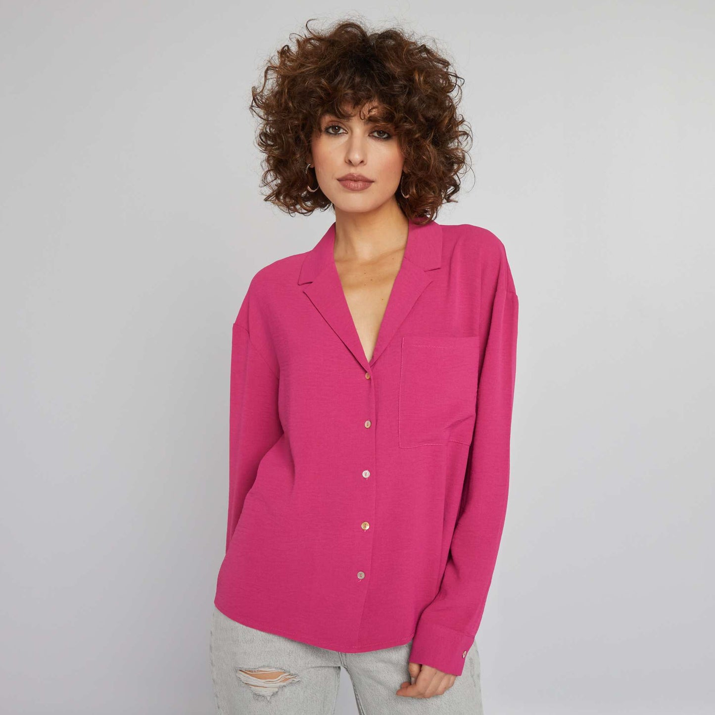 Chemisier manches longues col pyjama Rose