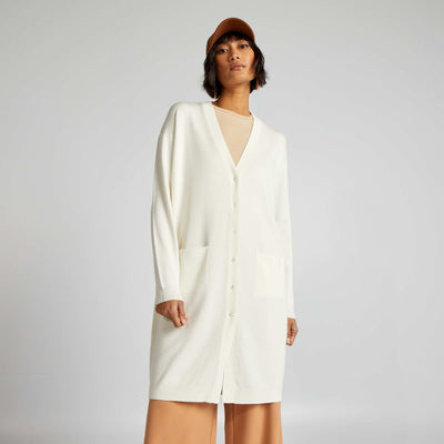Gilet long boutonn Blanc