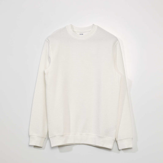 Sweat col rond en maille rayures blanc