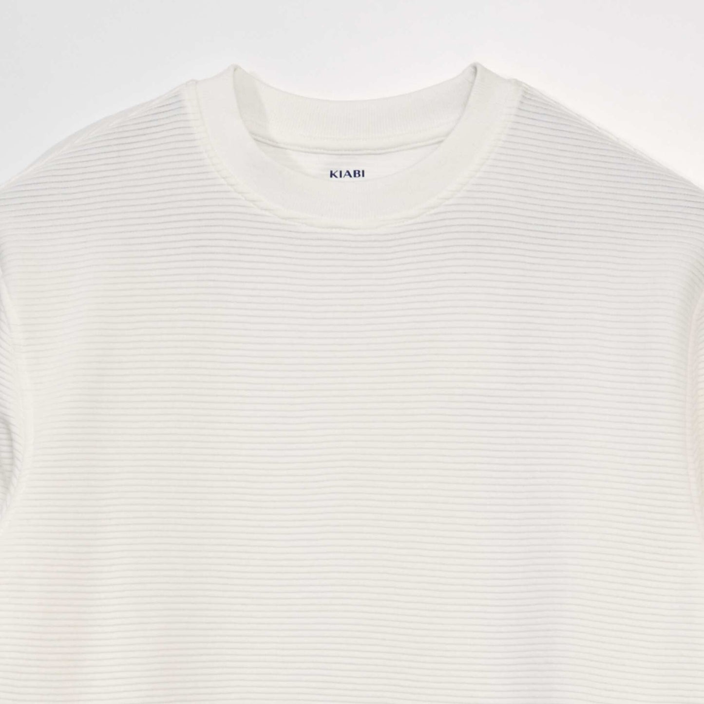 Sweat col rond en maille rayures blanc