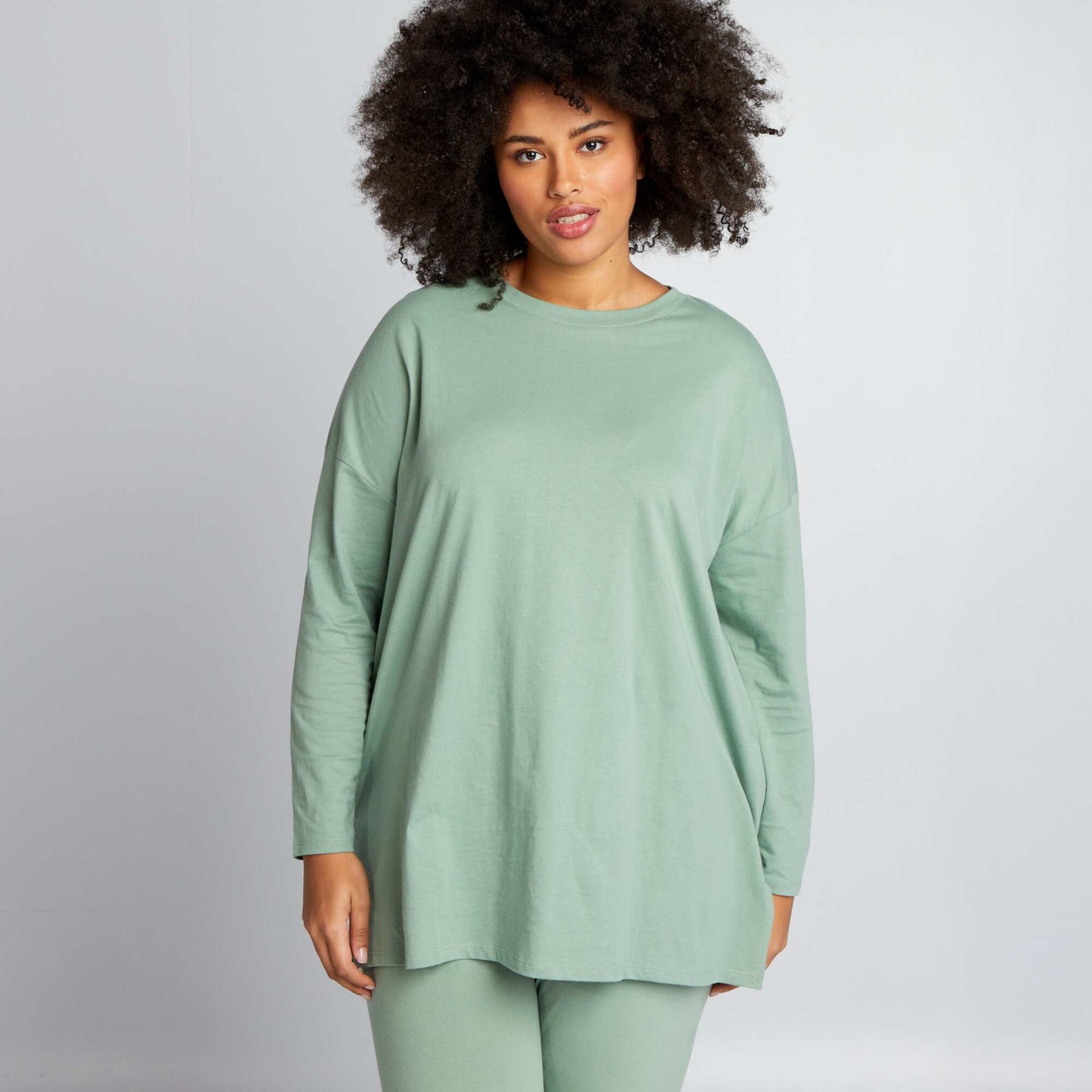 T-shirt long en jersey uni Vert