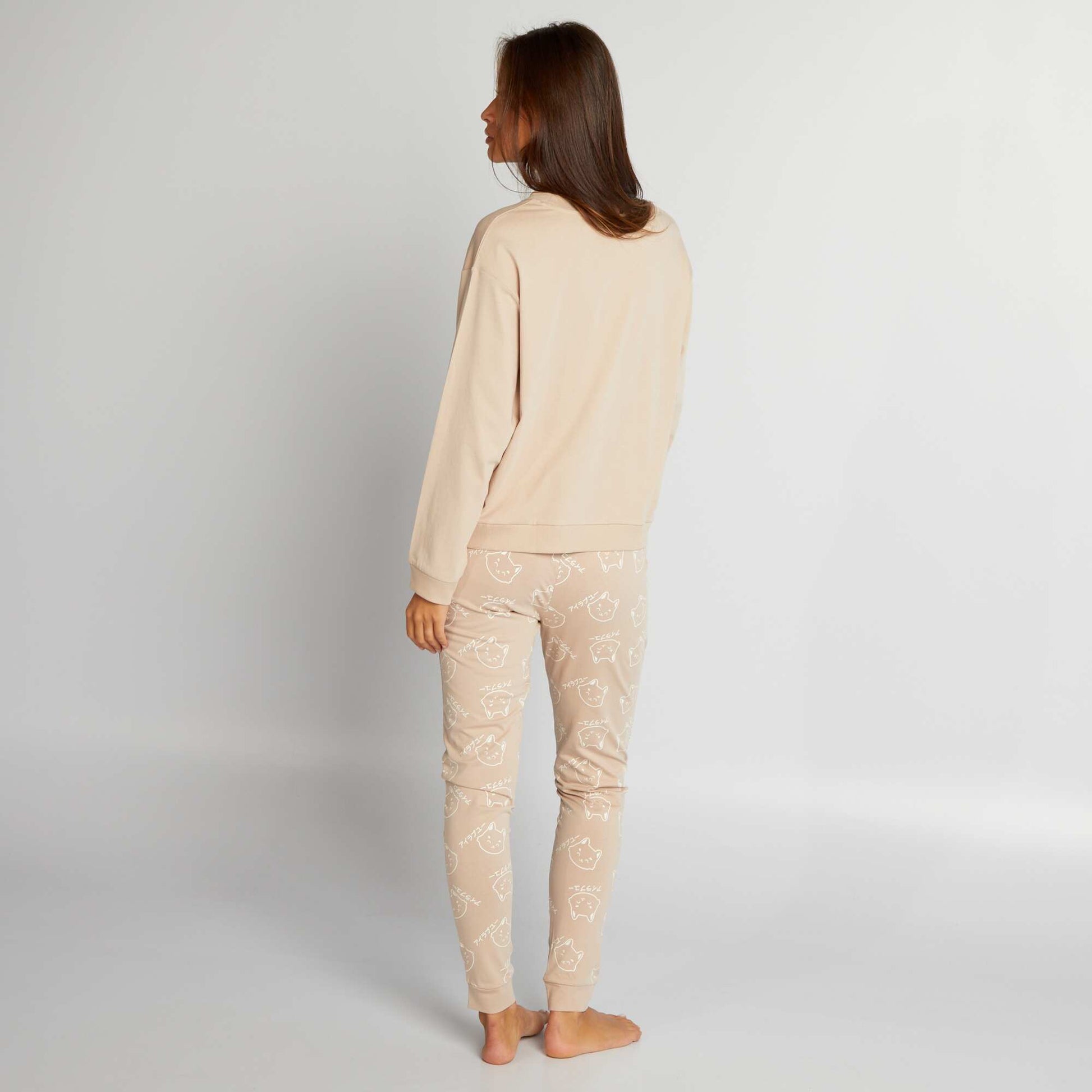 Ensemble pyjama long en jersey - 2 pi ces Marron