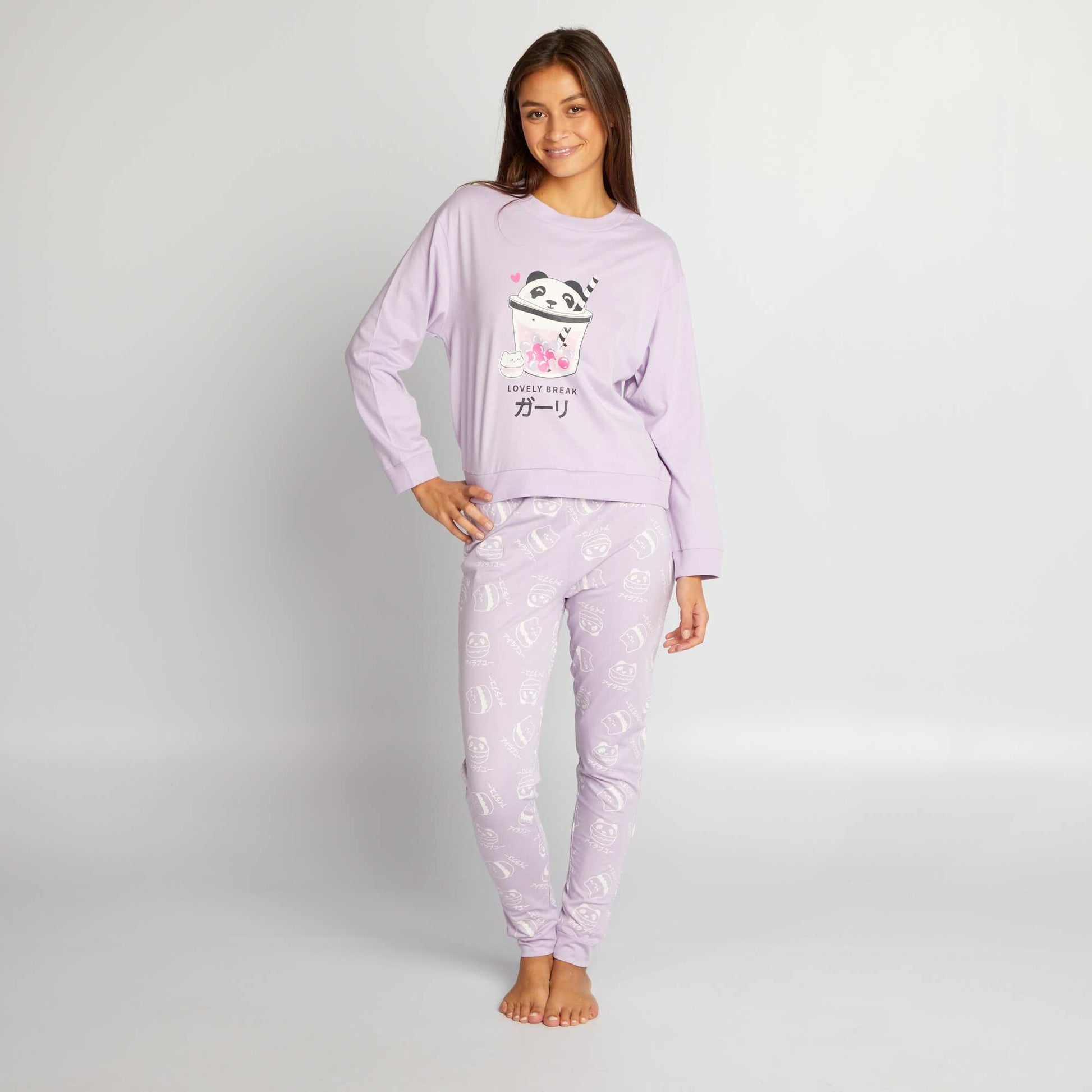 Ensemble pyjama long en jersey - 2 pi ces Violet