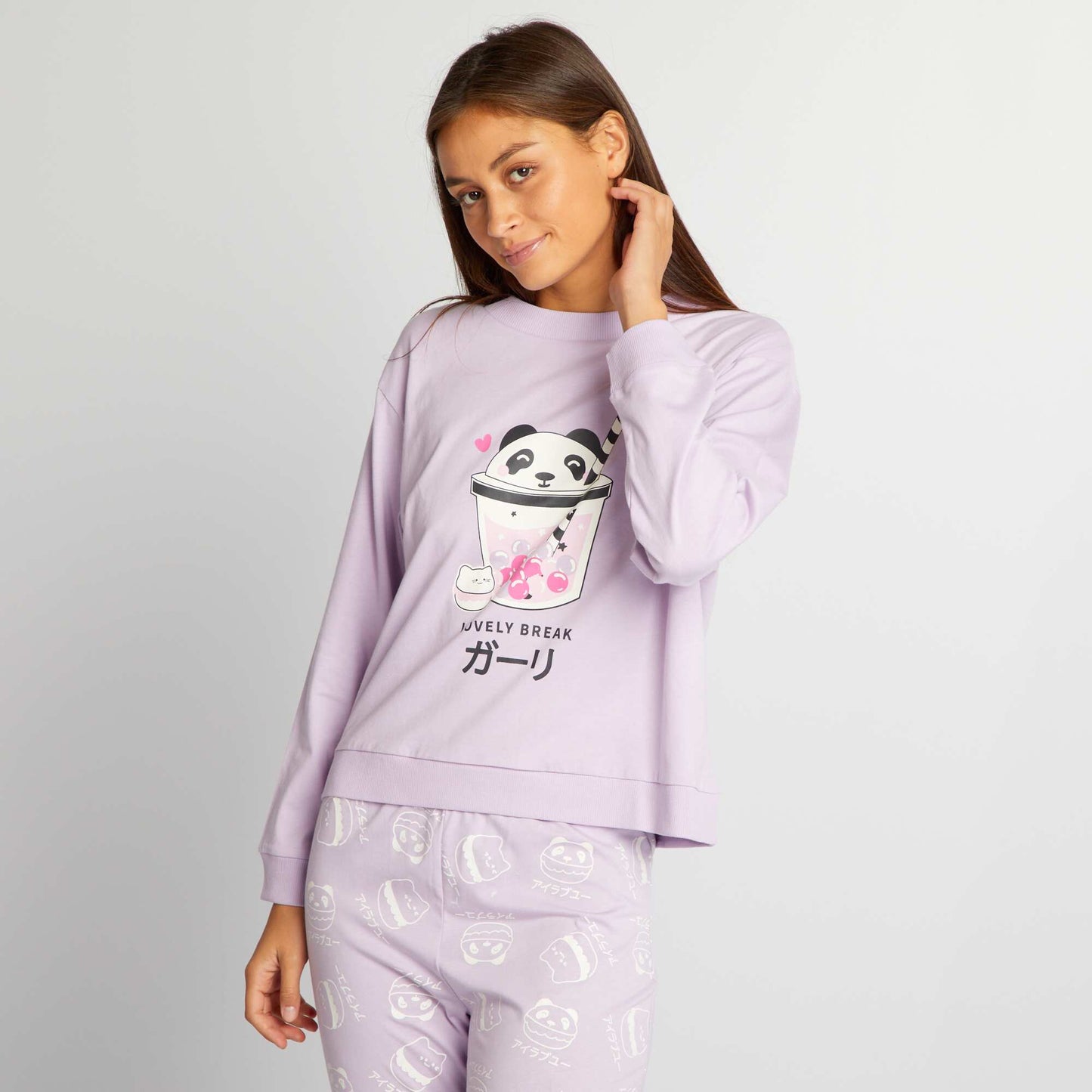 Ensemble pyjama long en jersey - 2 pi ces Violet