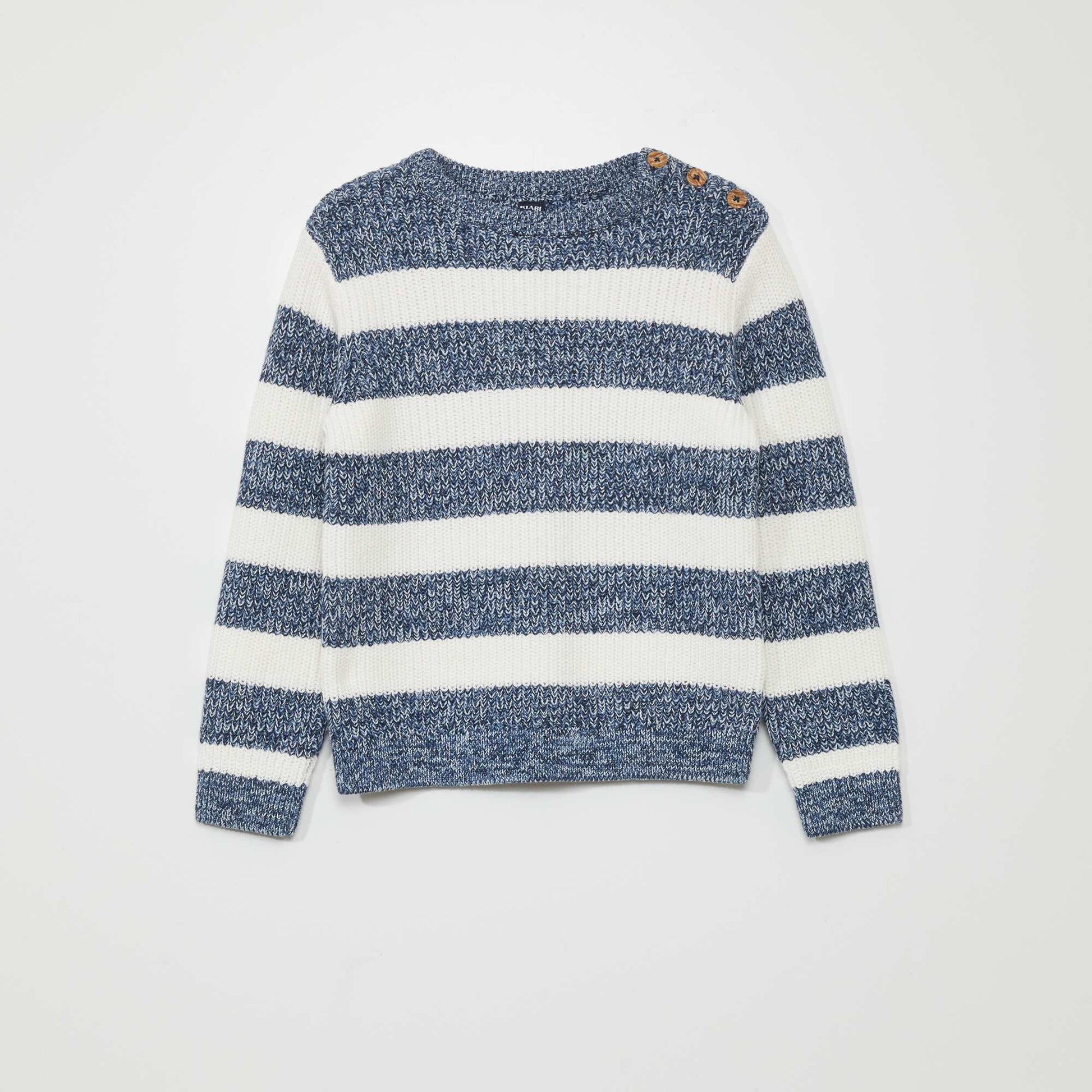 Pull en maille avec ouverture boutonn e Bleu rayures