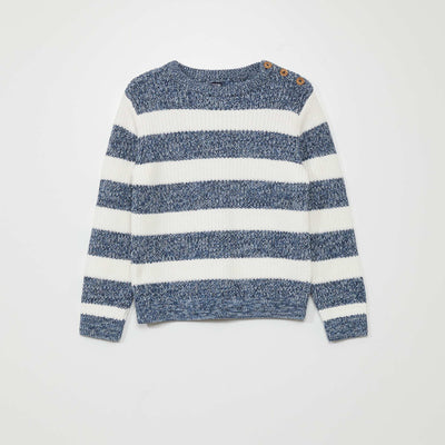 Pull en maille avec ouverture boutonn e Bleu rayures