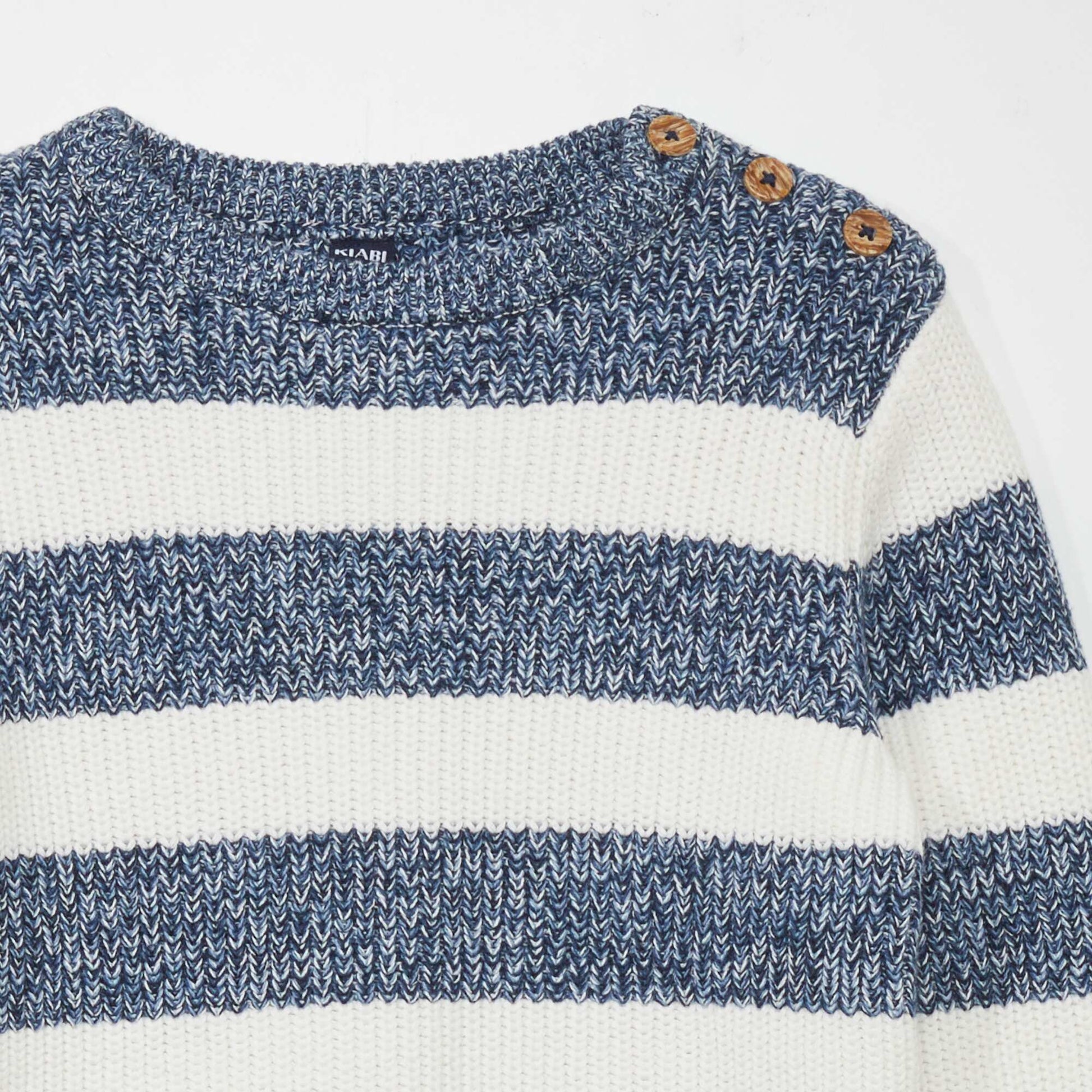 Pull en maille avec ouverture boutonn e Bleu rayures
