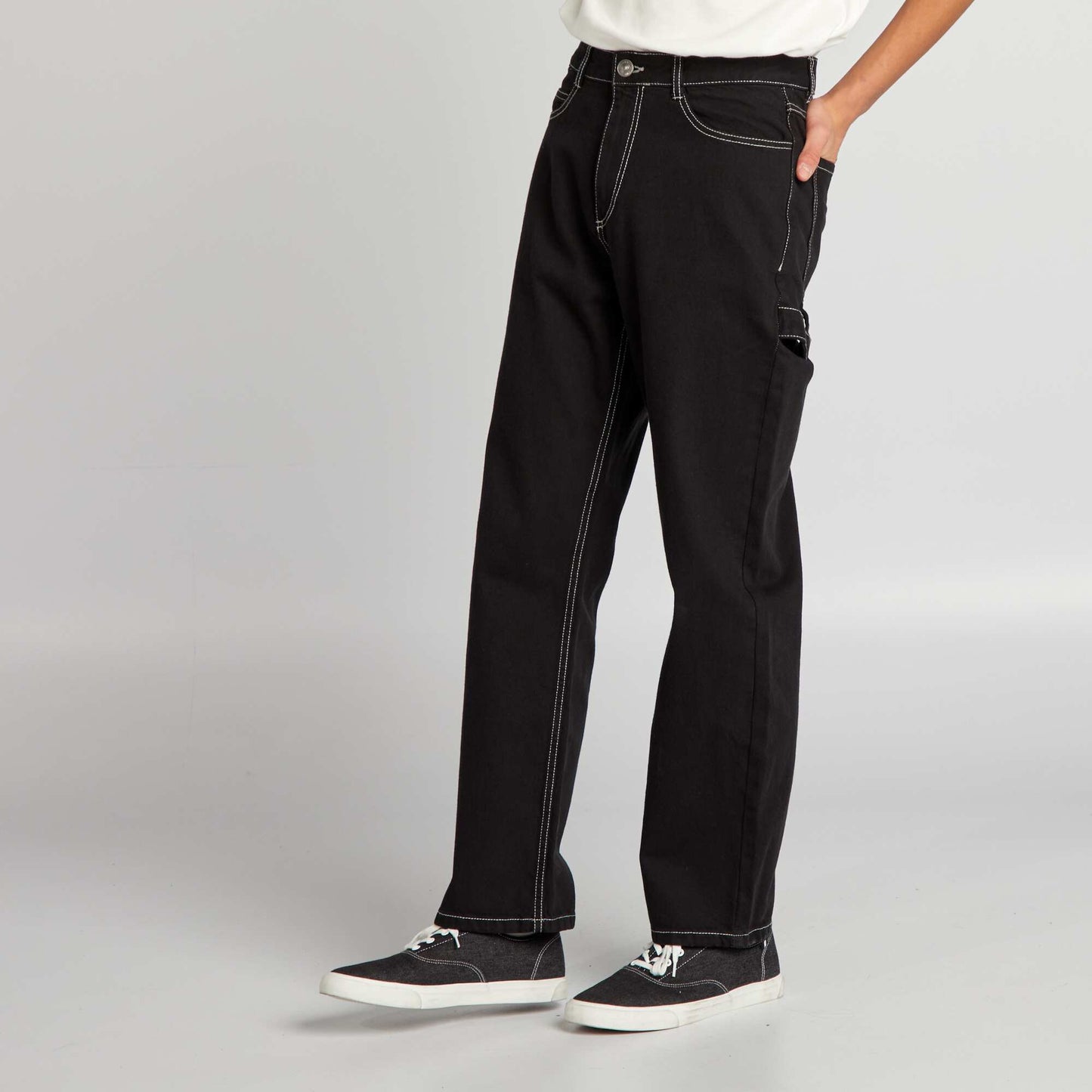 Pantalon surpiqures contrast es noir