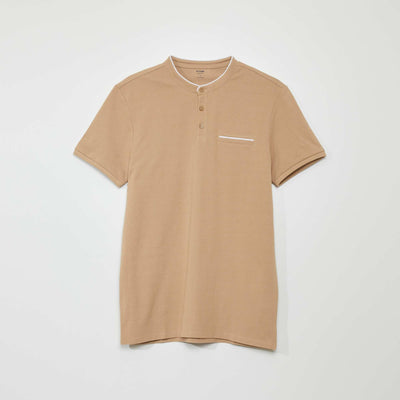 Polo col mao en piqu de coton Beige