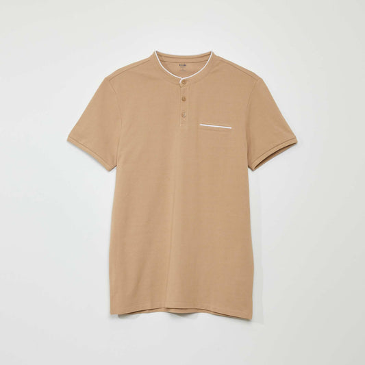 Polo à col mao en piqué de coton Beige