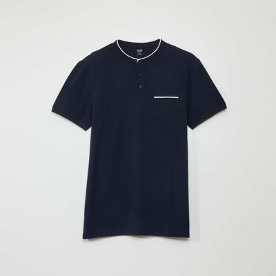 Polo col mao en piqu de coton Bleu marine