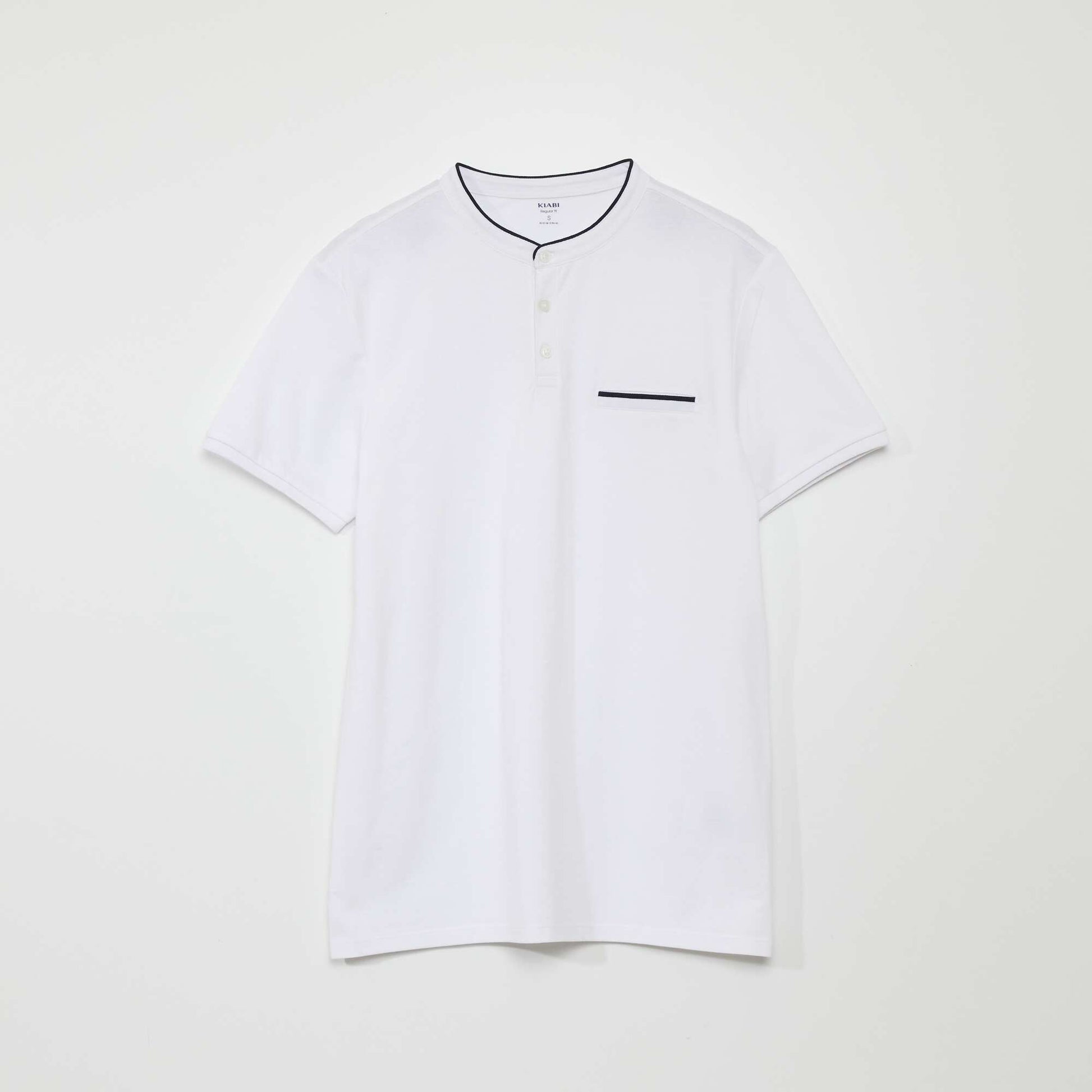 Polo col mao en piqu de coton blanc