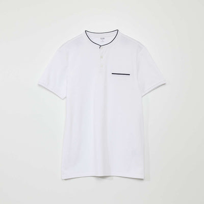 Polo col mao en piqu de coton blanc