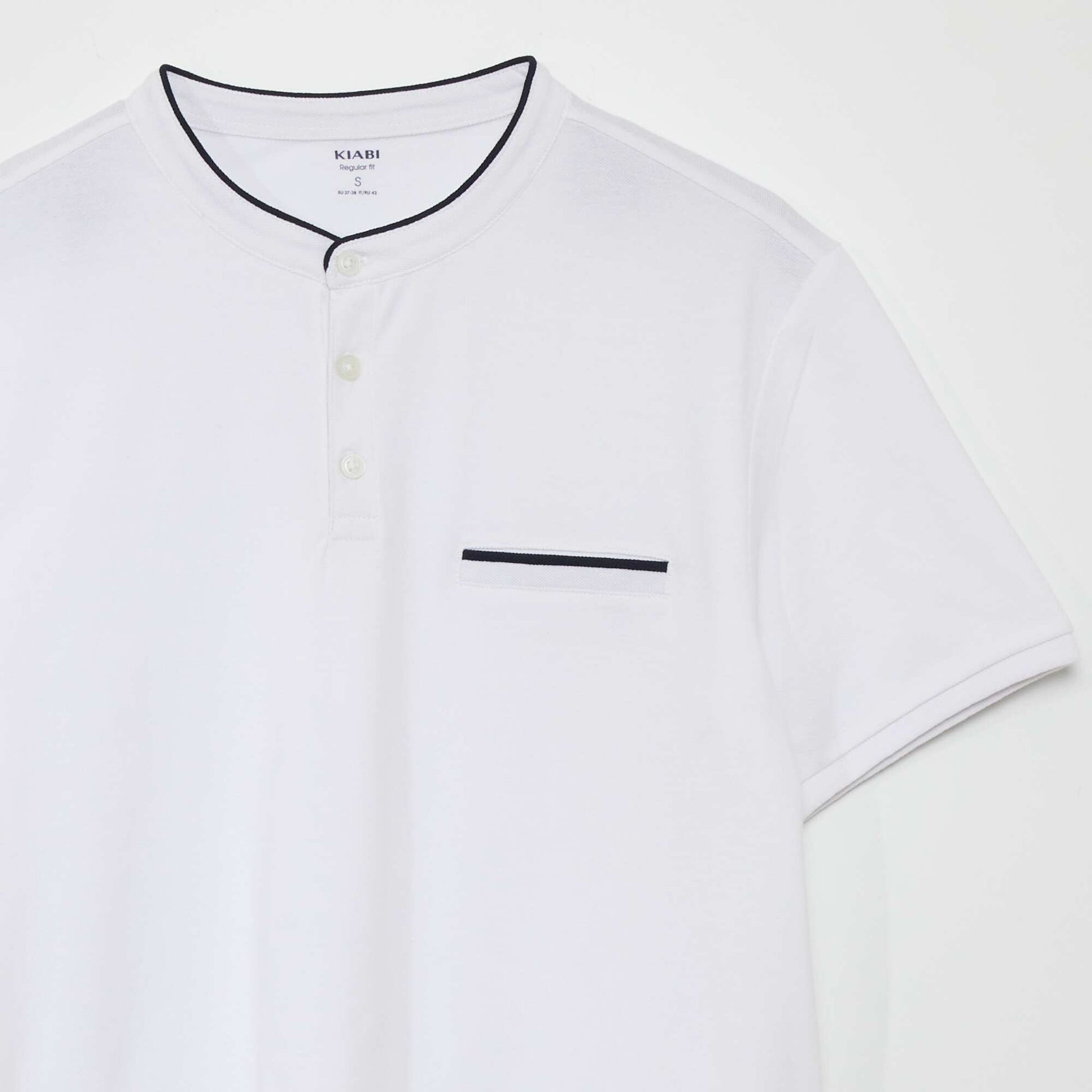 Polo col mao en piqu de coton blanc