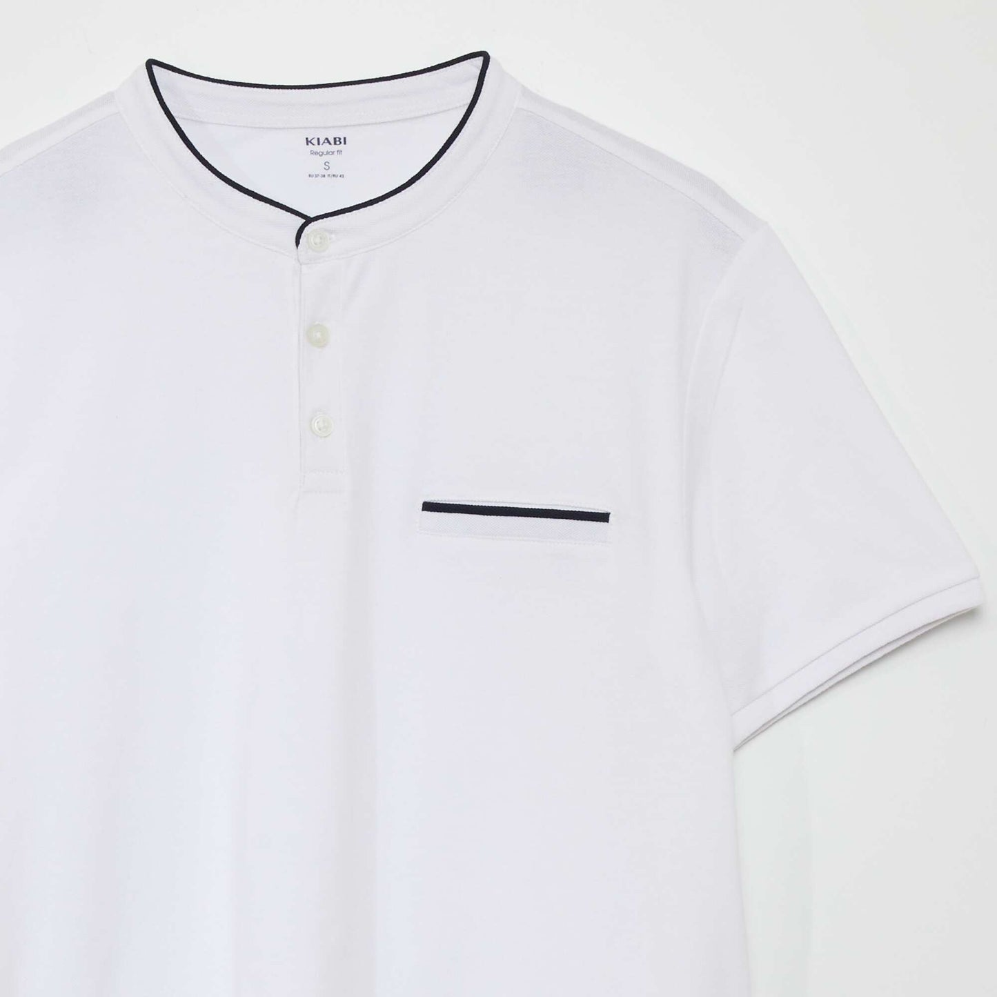 Polo   col mao en piqu  de coton blanc