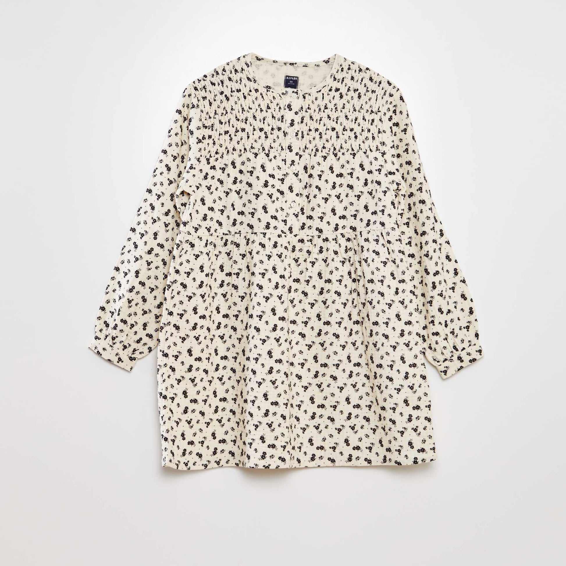 Robe en maille gaufr e fleurie Beige