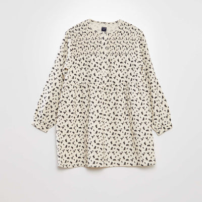 Robe en maille gaufr e fleurie Beige