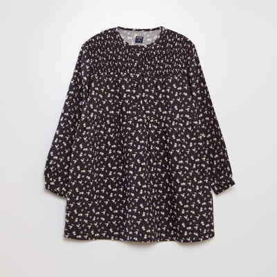 Robe en maille gaufr e fleurie Noir