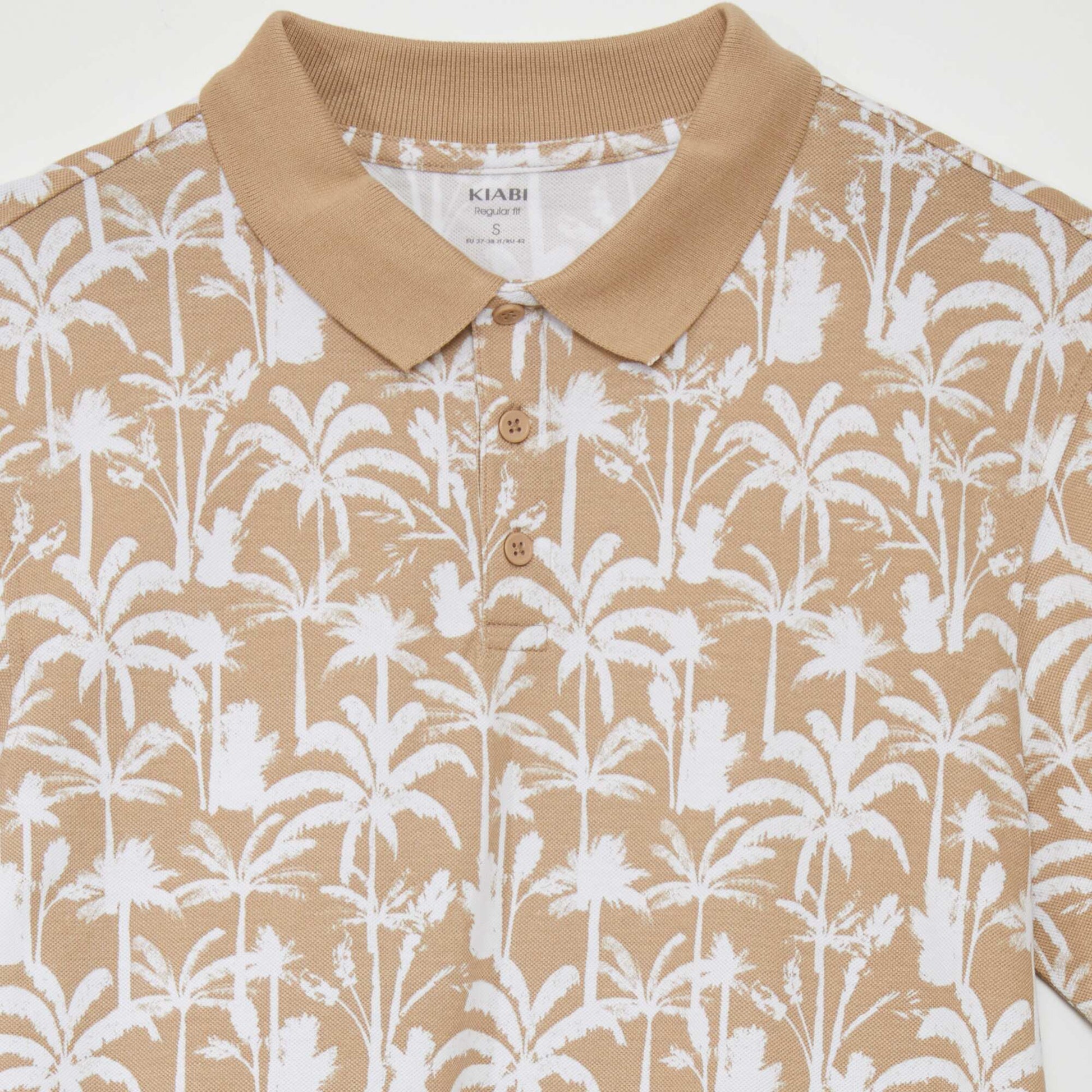 Polo en piqu de coton avec imprim Beige