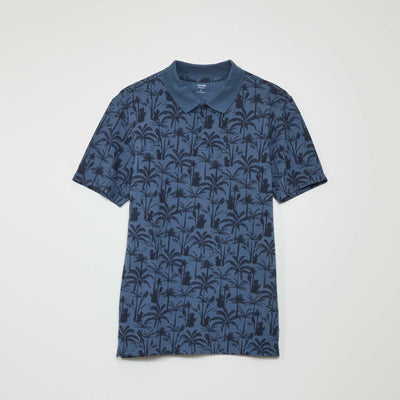 Polo en piqu de coton avec imprim Bleu