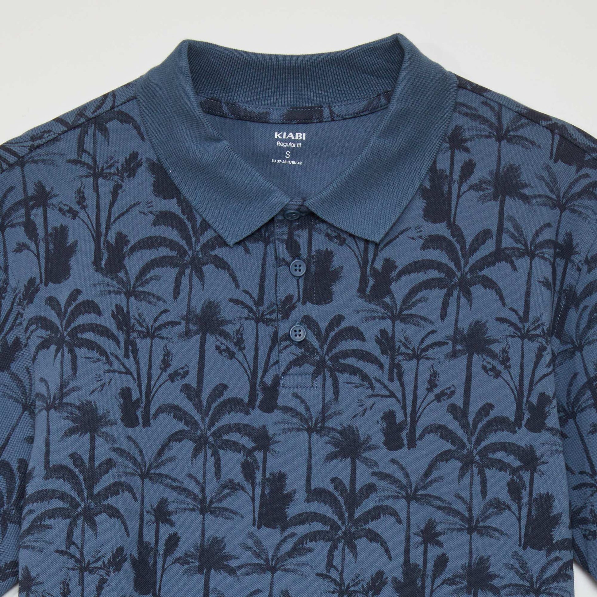 Polo en piqu de coton avec imprim Bleu