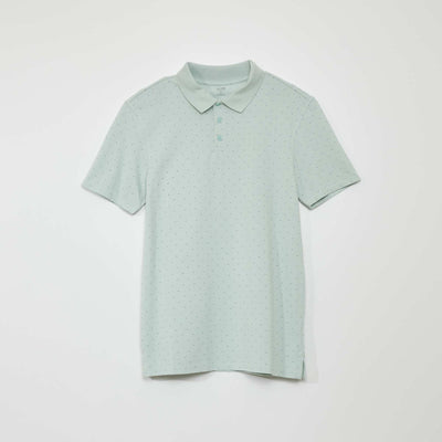 Polo en piqu de coton avec imprim Vert d'eau