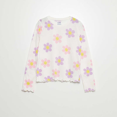 T-shirt en jersey 'fleurs' Beige