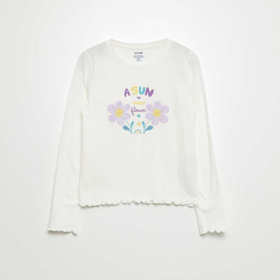 T-shirt en jersey 'fleurs' Blanc