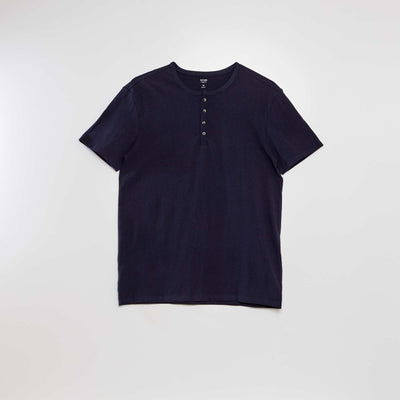 T-shirt en jersey col mao Bleu marine