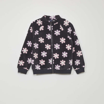 Sweat zipp en polaire imprim Noir
