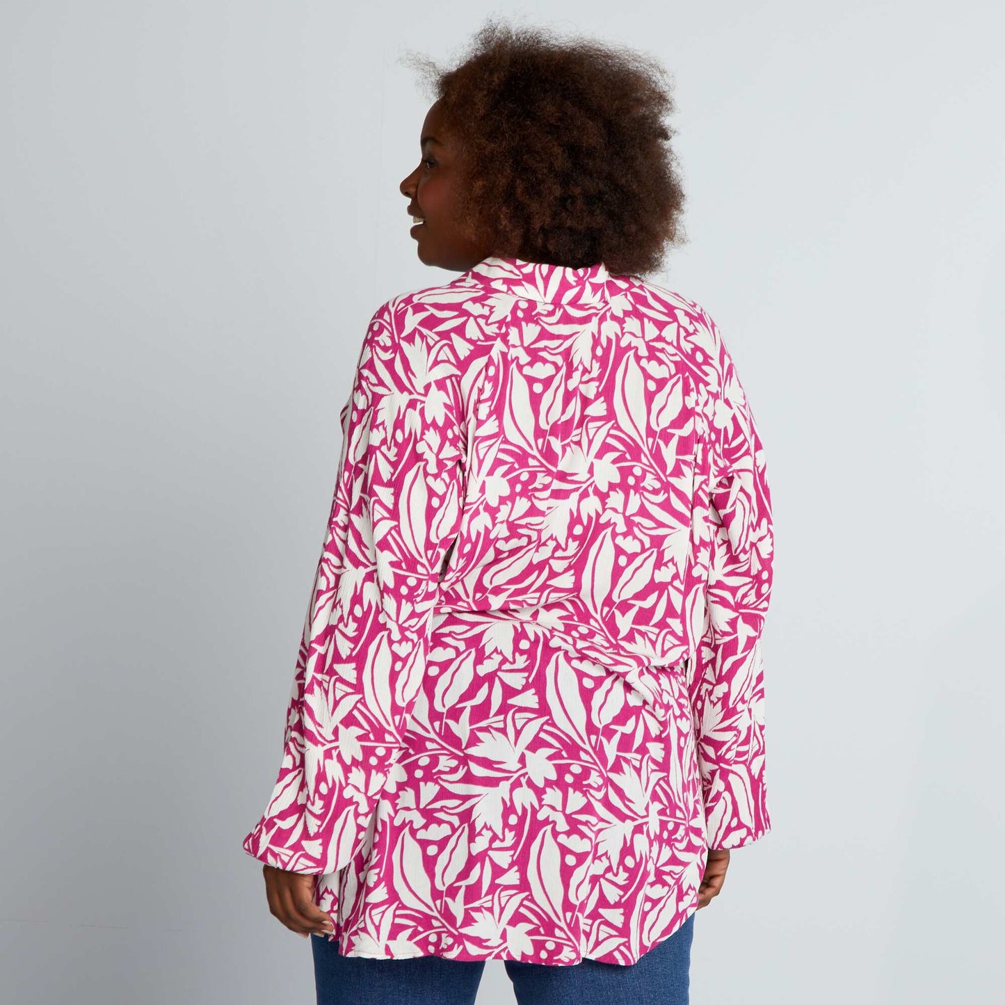 Blouse fluide imprim e manches bouffantes Rose