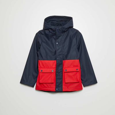 Parka bicolore doublure polaire Marine/rouge