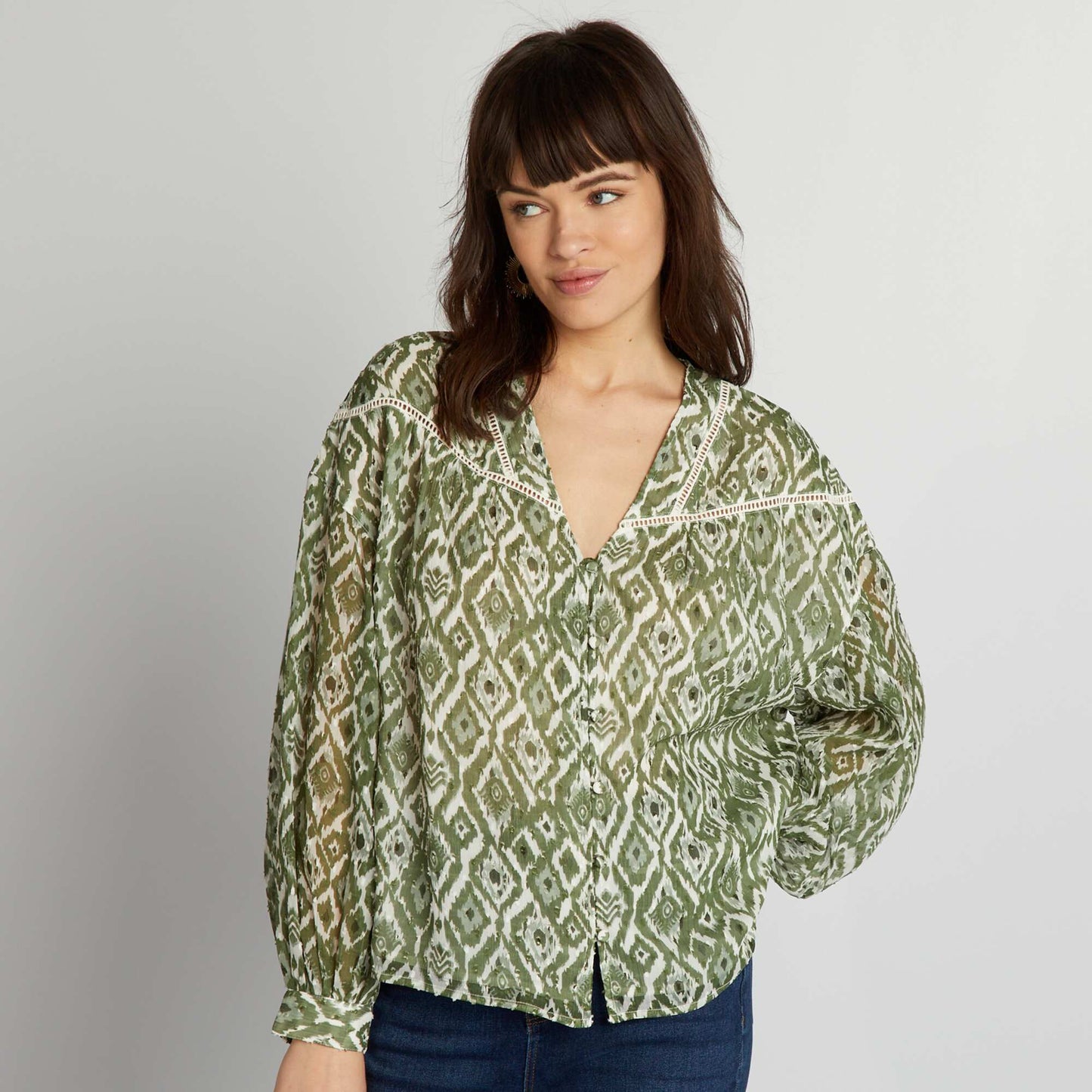 Blouse en voile avec plumetis Kaki