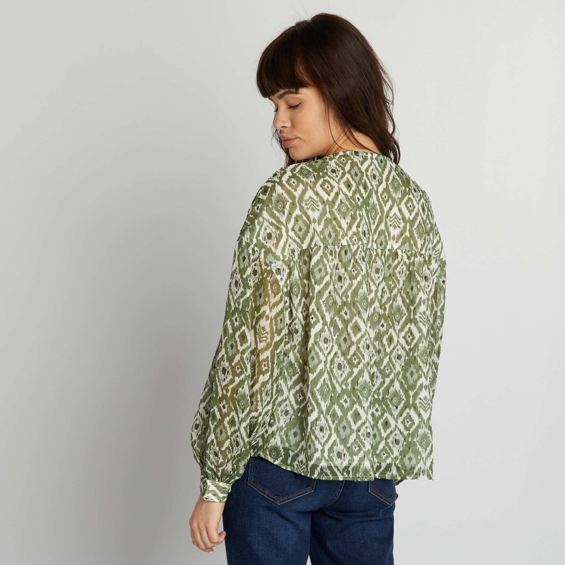 Blouse en voile avec plumetis Kaki