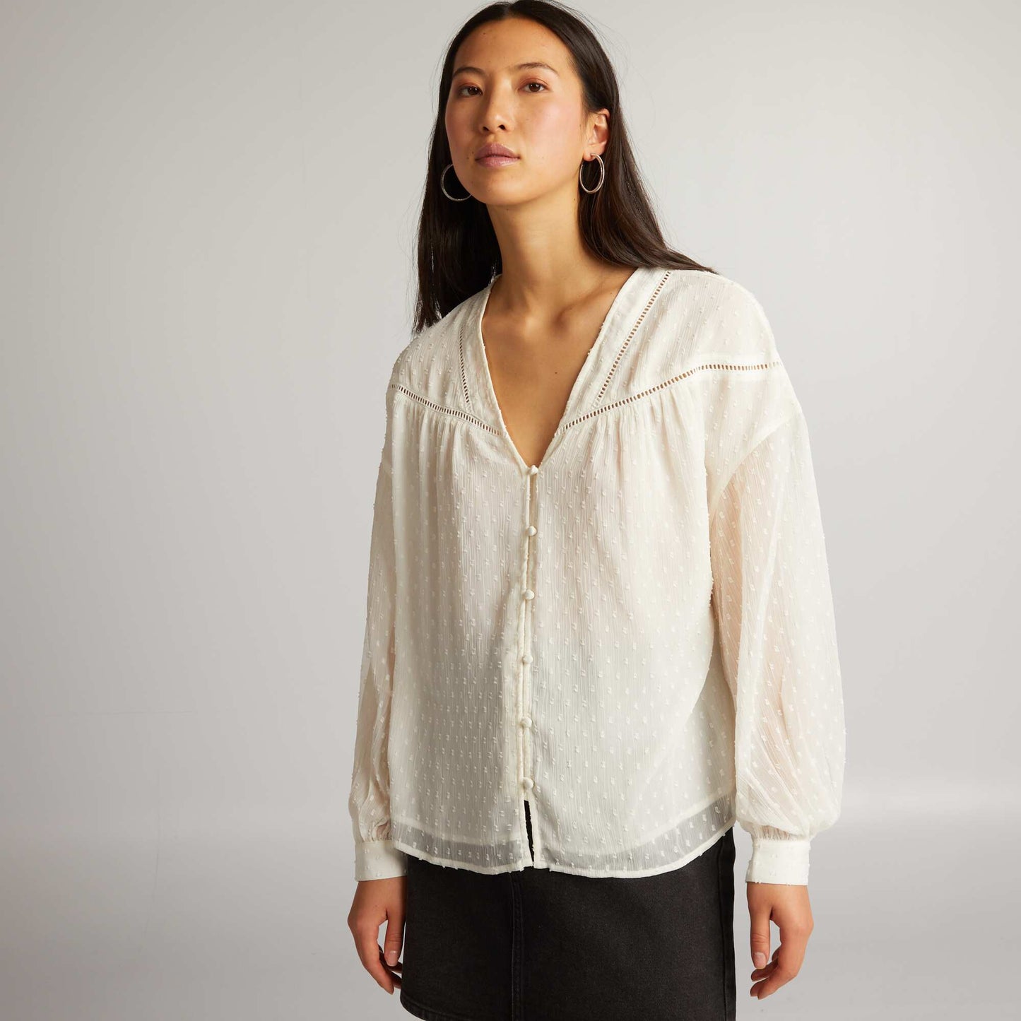 Blouse en voile avec plumetis blanc