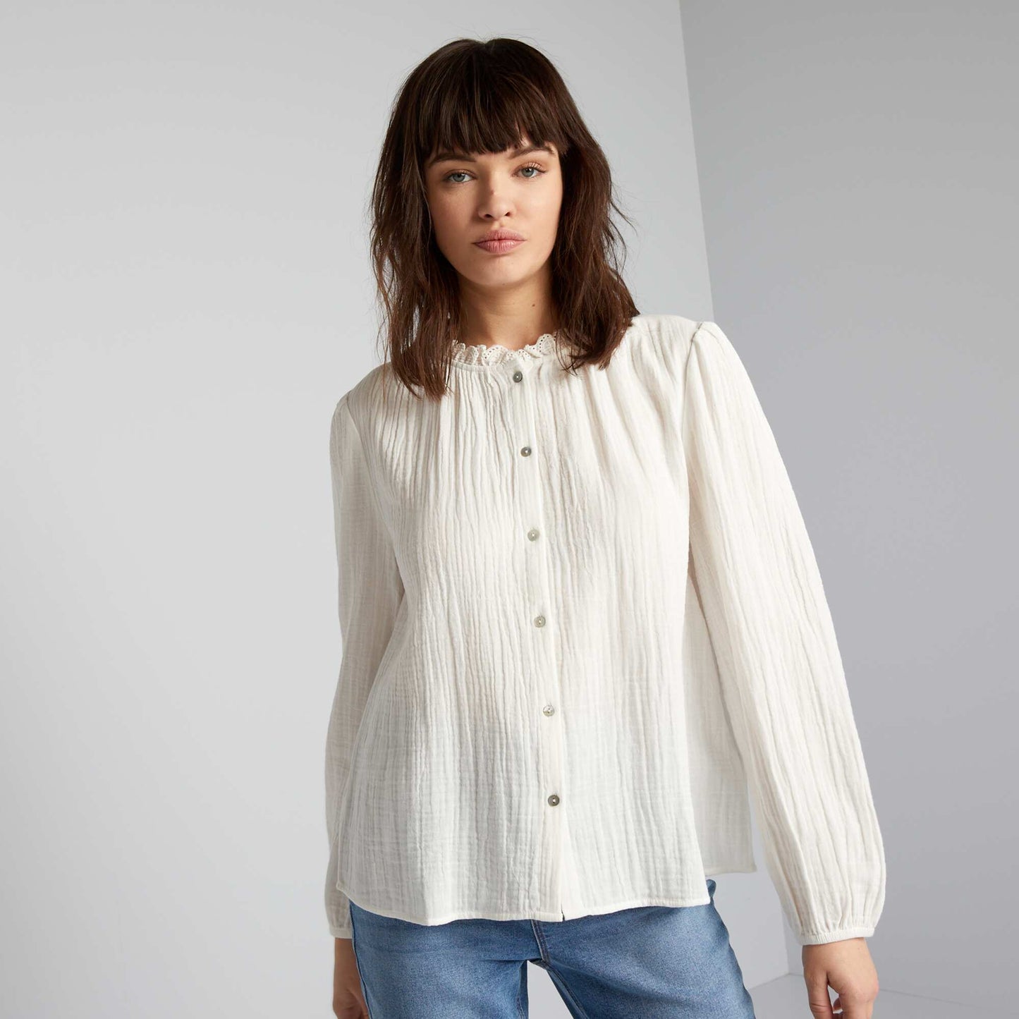 Blouse en gaze de coton brod e blanc