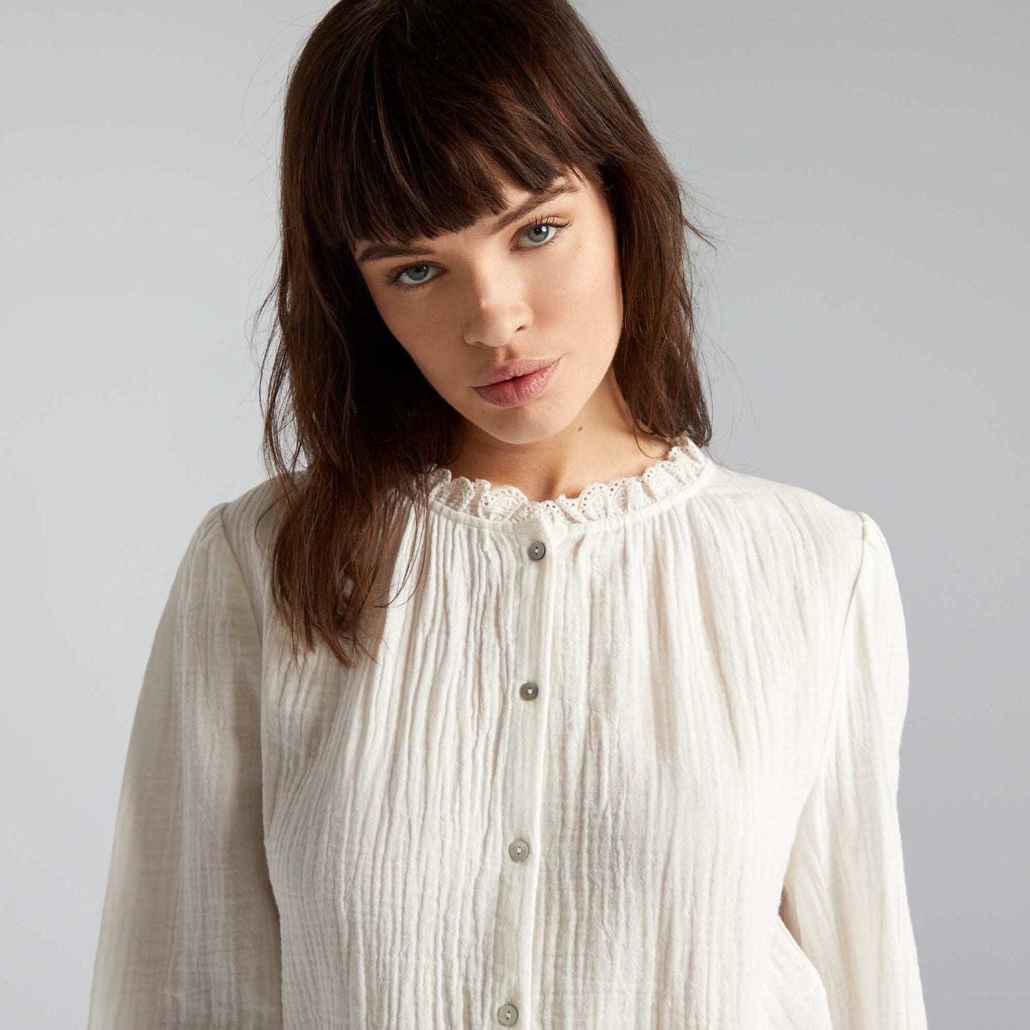 Blouse en gaze de coton brod e blanc